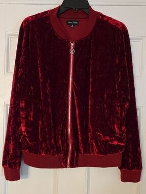New Look Red Velour Bomber-Style Jacket, Size 1X
